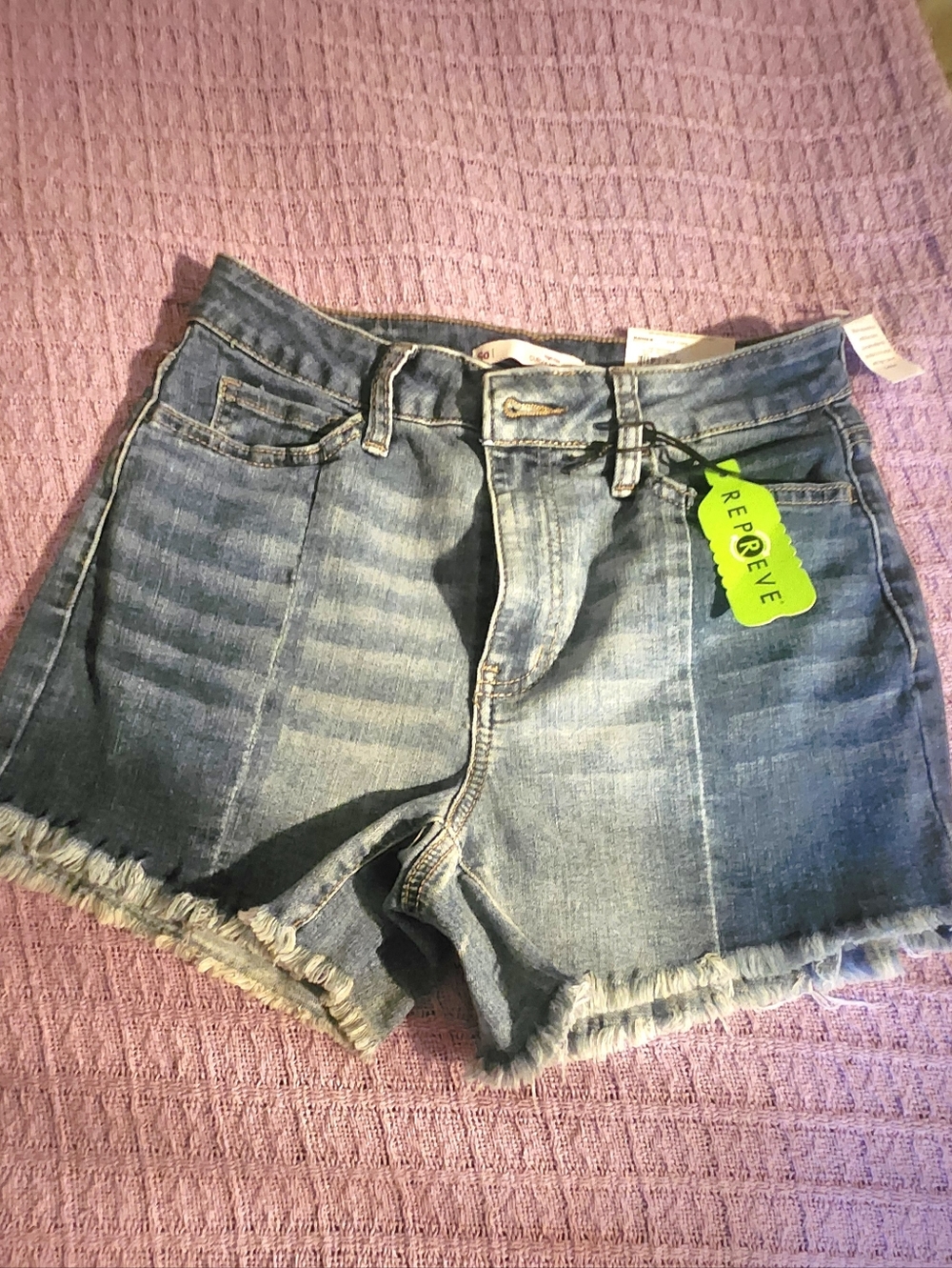 SO Women's Light Blue Frayed Hem Denim Shorts